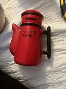 Vintage 1960's Red Coffee Money Coffee Pot Ceramic Bank Made in Japan - Picture 1 of 2