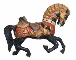 Medieval Armored Carousel Horse Black Stallion War Destrier Craft Piece Figurine - Picture 1 of 7