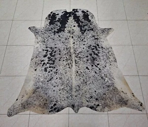 Black White Cowhide Rug Speckled Real Natural Hair On Cow Hide Rugs 5ft x 5ft - Picture 1 of 3