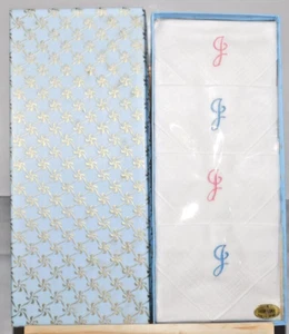 VTG FINE IRISH LAWN LINEN MONOGRAMMED J HANDKERCHIEFS HANKIES PACKAGE OF 4 NEW - Picture 1 of 7