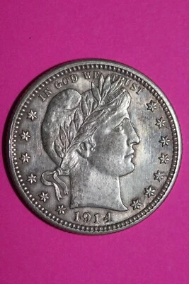 High Grade 1914 P Barber Liberty Silver Quarter Guaranteed Authentic & Real 1050 - Image 1 of 3