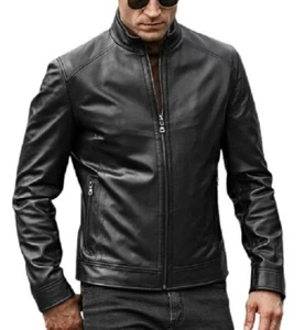 Chaqueta de cuero motociclista para hombre motocicleta hombres reales piel de corredor suave vintage negra 36 - Imagen 1 de 4