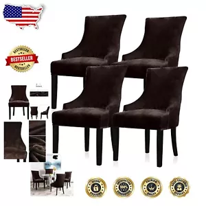 Reusable Velvet Wingback Chair Covers - Stylish Protection for Dining Rooms, 4PC - Picture 1 of 8