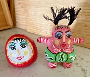 Myanmar/Burmese Folk Art Handmade Paper Mache Figurine and Head 3 1/2"H & 3"H - Picture 1 of 5