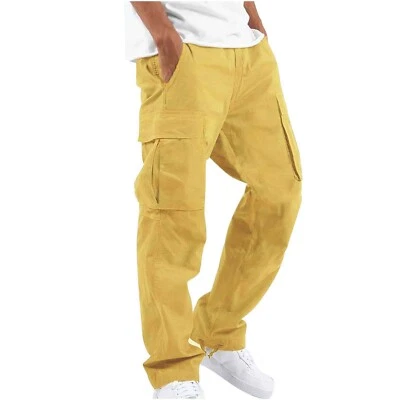 Pantalones cargo rectos para hombre color liso informales varios bolsillos pantalones militares Foto 1 de 4