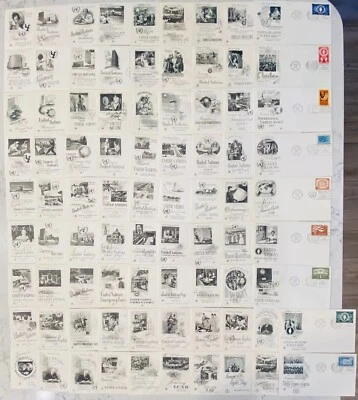 84 - 1950 y principios de 1960 NACIONES UNIDAS CUBIERTAS Primer Día de Emisión Cachets Foto 1 de 4