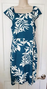 NUEVO Vestido Antiguo Azul Marino Para Mujer L Grande Verde Azulado Floral Hoja Manga Flutter - Imagen 1 de 6