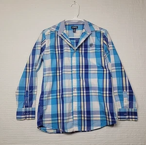 Boys Chaps Blue Plaid Button Down Shirt Size L (14-16) - Picture 1 of 9