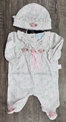 Nueva Ropa para Bebé Niña Le Top Prematuro 2 piezas Rosa Floral Pies Conjunto y Sombrero Foto 1 de 3