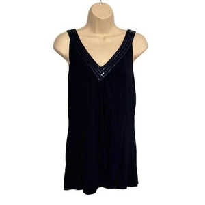 MICHAEL Michael Kors Navy Blue Sequin Trimmed V Neck Tank Top Large NWT - Picture 1 of 11