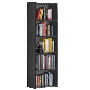 5-Tier Bookcase Freestanding Wood Open Bookshelf Storage Rack for Bedroom Black - Picture 1 of 15