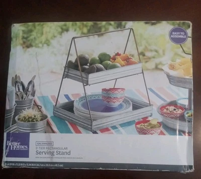 Galvanized Metal 2 Tiered Rectangular Serving Tray,14.44"W.x11.33"D.15.94" H. - Image 1 of 4