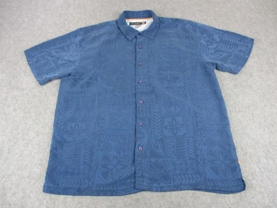 Quiksilver Waterman Shirt Mens 2XL Blue Jacquard Hawaiian Aloha Button Up Inlay - Image 1 of 4