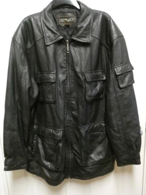 Casablanca Hombre Grande Cuero Negro con Bolsillos de Carga Chaqueta/Abrigo Foto 1 de 4