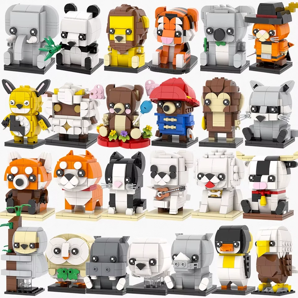 MOOXI Animal Series MOC Bricks Panda Tiger Cat BrickHeadz Figures Building Blocks Set