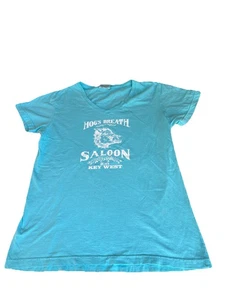 Hog’s Breath Saloon Key West Turquoise BLUE SS T-Shirt Women’s “M”V Neck - Picture 1 of 8