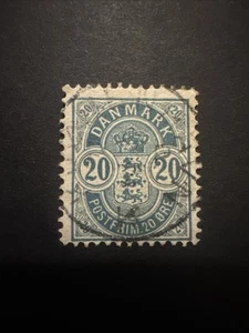 1895-1902 Denmark Coat of Arms 20 Ore Blue Stamp - Picture 1 of 2