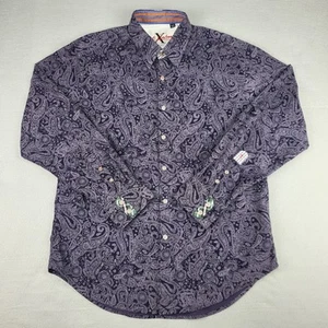 Robert Graham Shirt Mens XL Purple Paisley Print Flip Cuff Causal Preppy - Imagen 1 de 11