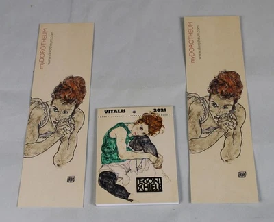 3x Egon Schiele - 2x Lesezeichen + 1x Kalender von 2021 - bis ca. 21x6 cm. - Bild 1 von 4
