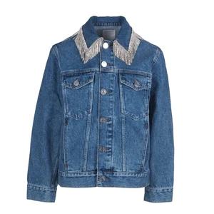 Sandro Paris Women's Jacket Size 38 FR / M Denim Rhinestone Fringe V7441E - Picture 1 of 10