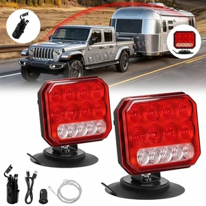 2pcs Wireless LED Tail Lights Magnetic Tow Towing Trailer Warning Flashing Light - Picture 1 of 17