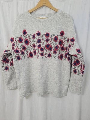 Suéter floral mediano J Jill para mujer gris rojo tejido texturizado casa núcleo abuela Foto 1 de 4