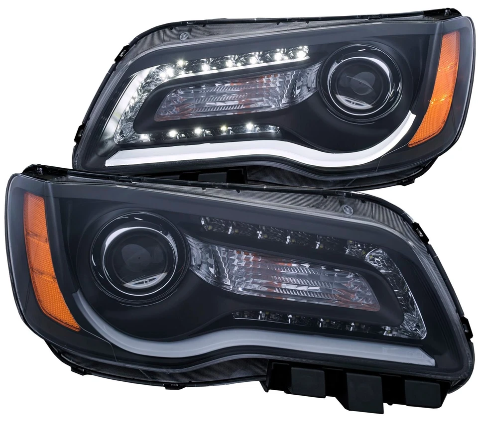 Anzo 121495 Black Housing Headlights 2011-2014 Chrysler 300 Projector w/Plank St Foto 1 de 3