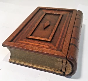 ANTIQUE WOOD CARVED SECRET PUZZLE JEWEL BOOK BOX ENGLISH EUROPEAN VICTORIAN - Picture 1 of 8