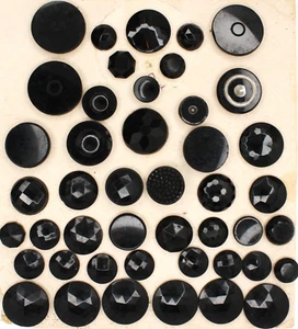 C1880s Victorian Black Glass Button Collector Card - LOT 45 Plate Loop Shanks - Picture 1 of 7
