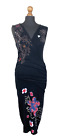 Euc Desigual  Sleeveless V-Neck Floral Bodycon Midi Black Floral Dress Size S