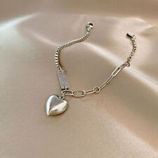 925 Silver Heart Love Charm Chain Link Bracelet Womens Jewelry Accessories Party