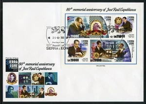 SIERRA LEONE 2022 85th ANN OF JUAN CAPABLANCA CHESSMASTER SHEET FDC - Picture 1 of 1