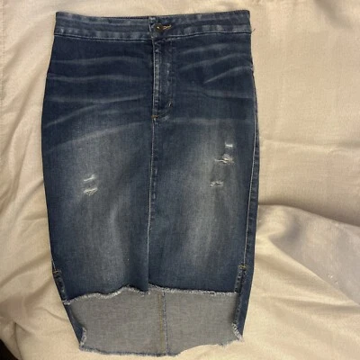 Falda Denim Guess Los Angeles Talla 27 Alta/Bajo Desgastada Y2K Lápiz De Colección Foto 1 de 4