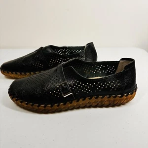Auyi Shoes Womens Leather Flats Size 42 Black Casual Buckle Cushioned - Picture 1 of 8