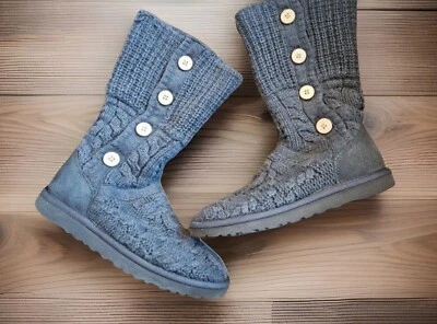 Botas UGG Australia Clásicas Tejidas con Cable Leland Rollover Para Mujer Talla 8 Gris Foto 1 de 4