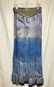 FREE PEOPLE L GORGEOUS BLUE/BLACK OMBRE MAXI SKIRT SEQUINS RUFFLED HIPPIE BOHO - Picture 1 of 18