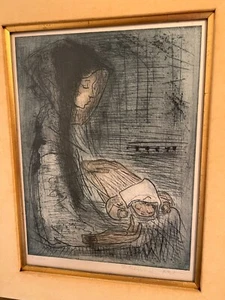 Madre e hijo de Etienne Ret, grabado coloreado a mano 16/150 - Imagen 1 de 2
