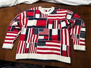Suéter Tejido Vintage Tommy Hilfiger Multi American Banderas 100% Algodón Talla XL - Imagen 1 de 7