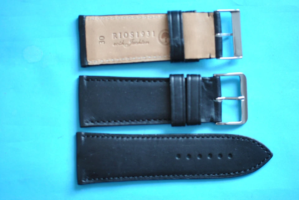 Vrai Cuir de Russie Bracelet Montre 30mm Noir De Rios En Deutschland / 75 - Photo 1/1