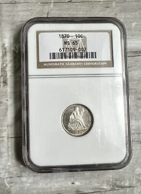 1870 Liberty Seated 90% Silver Dime NGC MS65 RARE ANTIQUE COLLECTIBLE COIN! * - Image 1 of 4