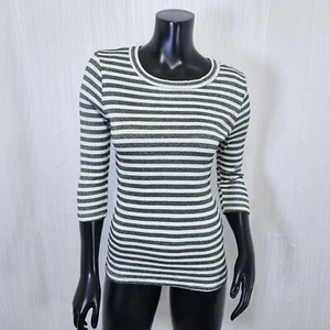 Michael Stars Anthropologie XS/S Black Shimmer White Stripe 3/4 Sleeve Top - Picture 1 of 6