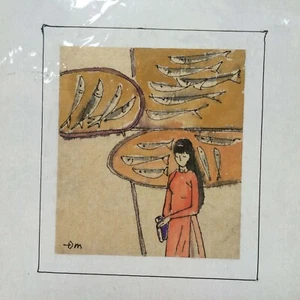 Lam Duc Manh Vietnamese girl and fishes original Art In Heart - Picture 1 of 1