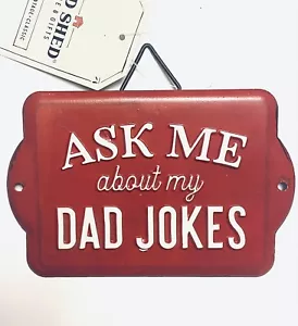 Funny Sign Dad Jokes Red Metal 5.5x3.5”, Gift For him Dad Grandfather husband - Picture 1 of 4