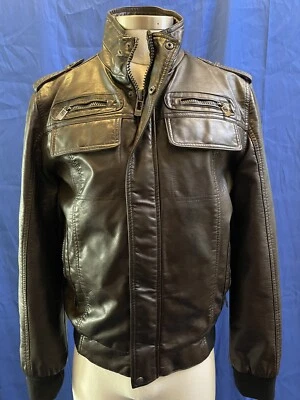 Calvin Klein Mens Faux Leather Motorcycle Jacket Brown Zip Up Coat Size S/Small - Image 1 of 4