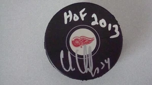 Chris Chelios AUTOGRAPHED DETROIT RED WINGS HOCKEY PUCK SIGNED HOF 2013 - Picture 1 of 1
