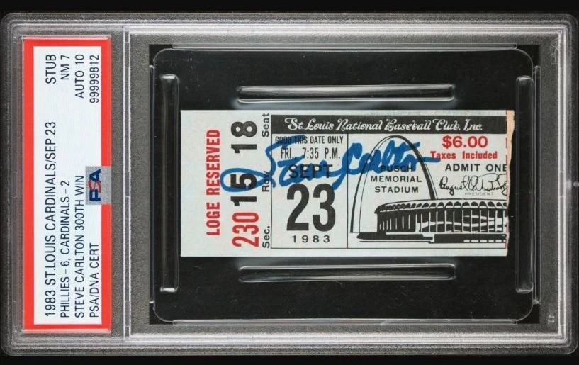HOF Steve Carlton 300th Win Signed Baseball Game Ticket PSA 7 DNA Certified 10 - Image 1 of 4