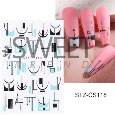 Calcomanía adhesiva para uñas 3D holográfica azul negro blanco líneas geométricas francesas hágalo usted mismo NS7 Foto 1 de 4