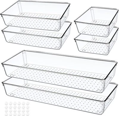 6 PCS Clear Plastic Drawer Organizer, Large 15 X 6 3-Size Acrylic Stackable Kitc - Image 1 of 4