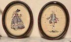 Vintage Cross Stitch Embroidery Man & Woman Wooden Framed Wall Hangings 12” X 9”
