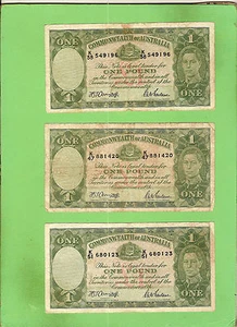 #D300.  3  ARMITAGE/McFARLANE  1942  WWII   TYPE ONE POUND  BANKNOTES - Bild 1 von 2